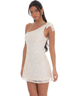 One Shoulder Sequin Floral Dress in Ivory