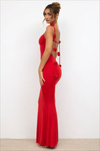 3D Floral Rosette Strap Backless Mermaid Bodycon Maxi Mini Dress