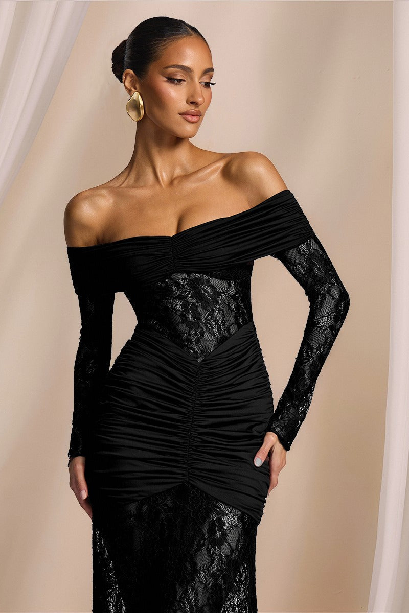 Lace Off Shoulder Long Sleeve Dress