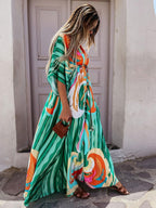 Geometric Kaftan Dress for Women - Boho Drawstring Waist High Slit Maxi Cover-up Dress - Summer Beach Resort Wear 2026