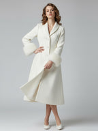 Vintage A-line Woolen Flared Midi Coat With Detachable faux fur cuffs In White 2026