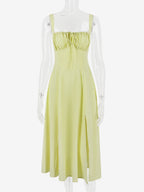 Soft Pink Summer Dress Sleeveless Straps Neck Cottagecore Lace Up Midi Dress For Women