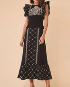 Floral Embroidery Top Skirt Suit