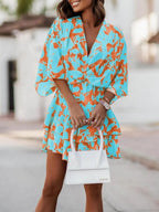 Loose-fit Batwing Sleeves Printed Commuting Mini&Short Dresses