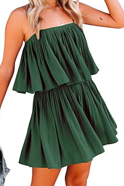Solid Waisted Ruffle Pleated Cami Shorts Romper