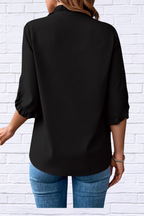 Ruffled V-Neck Short Sleeve Blouse