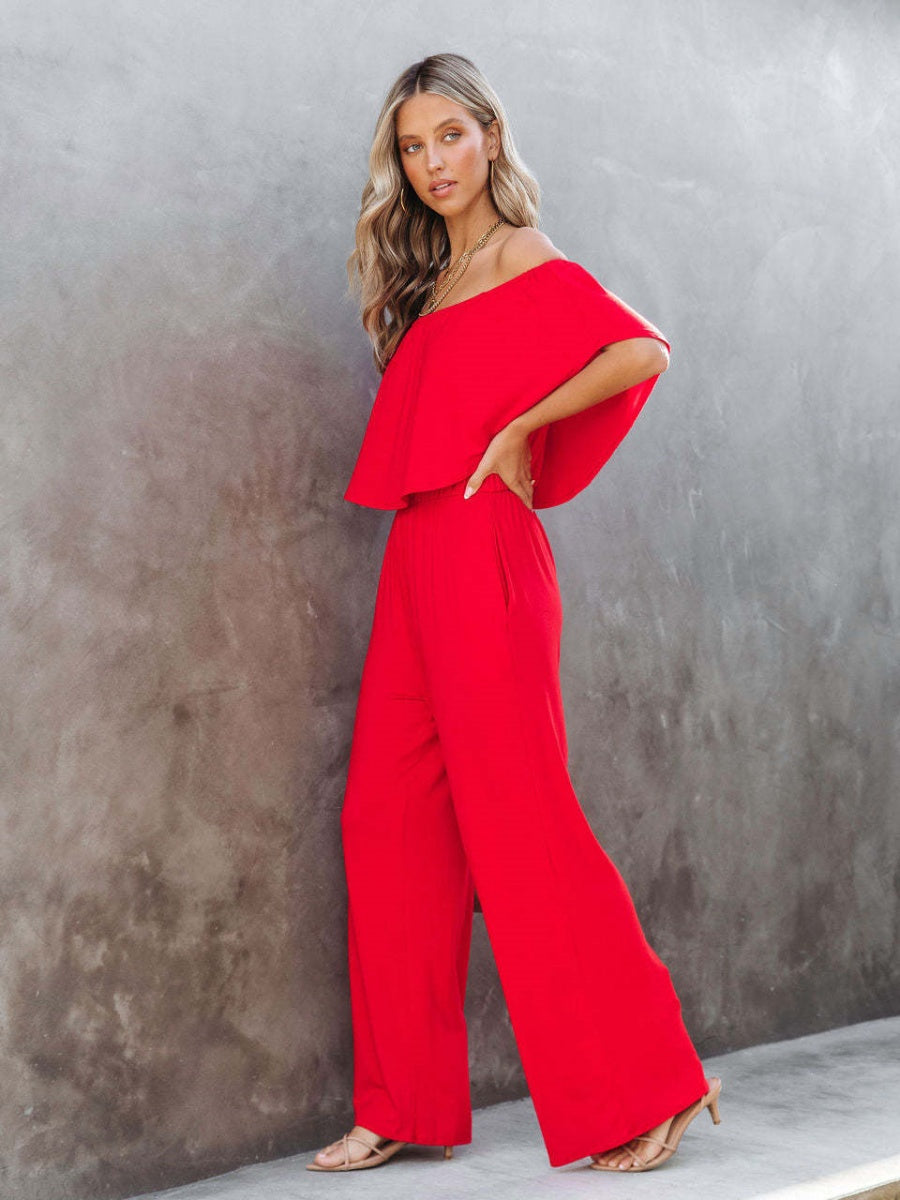 Off Shoulder Backless Loose-fit Leisure Jumpsuits
