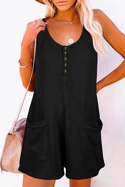 Scoop Neck Pockets Solid Tank Romper