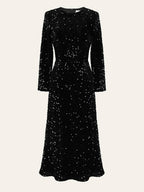 Crew Neck Long Sleeve Allover Sequin Bodycon Midi Dress