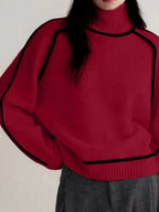 Color-blocked Stripes Splicing Half Turtleneck Sweaters