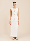 Flax High-waisted Sleeveless Vest Skirts Set 2-piece Sets
