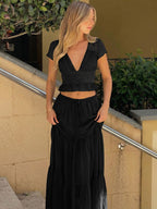 Silk Chiffon Cardigan T-shirt Loose See-through Long Dress With Tie