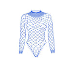 Long sleeve high neck fishnet diamond pattern bodysuit  | Festival Outfits Women