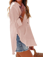 Long-sleeved V-neck Pocket Hoodie