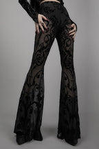Elastic Waist Bell Bottomed Mesh Lace Pants