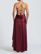 Spaghetti Strap Backless Ruffled Irregular Long Dress
