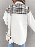 Long Sleeve Plaid Splicing Fasten Denim Jackets
