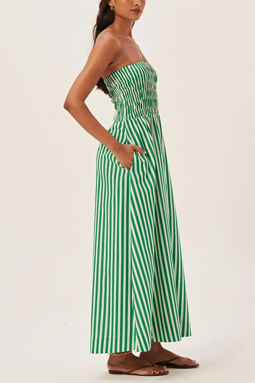Strapless Smocked Tube Striped Maxi Dress