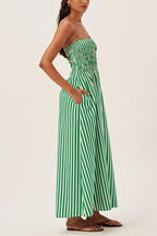 Strapless Smocked Tube Striped Maxi Dress