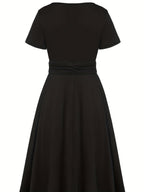 Grace Asymmetrical Knitting Large Skirt V-neck Midi Dresses