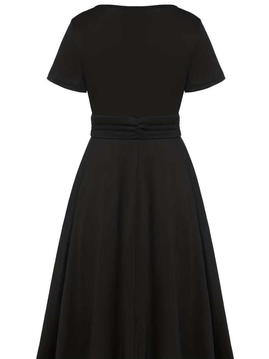 Grace Asymmetrical Knitting Large Skirt V-neck Midi Dresses