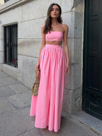 Pure Cotton Strapless Bra Jacket High-waisted Long Skirt Vacation Package 2-piece Sets