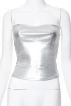 Strapless Metallic Crop Tube Top
