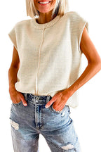 Crewneck Cap Sleeves Pullover Sweater