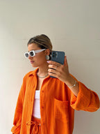 Long-sleeved Shirt And High-waisted Drawstring Shorts Casual Two-piece Set