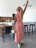 Sleeveless Tie-waist Single-breasted Denim Maxi Dress