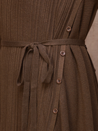 Solid Color Collar A-Line Dress with Thin Belt for Women