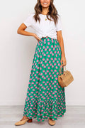 High Waist Bohemia Printed Maxi Ruffle Beach Skirt