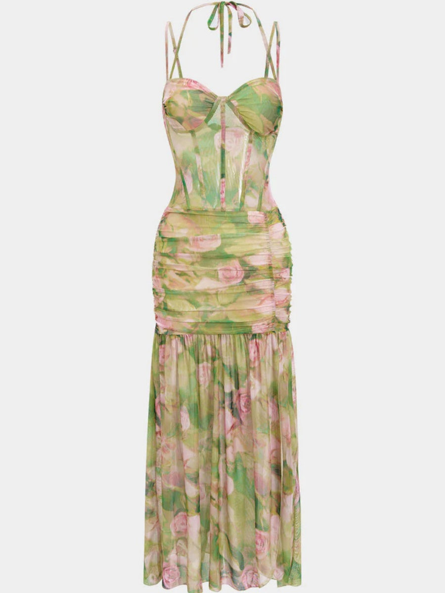 Camisoles Mesh Floral Resort Style Maxi Dresses