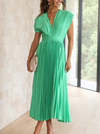 Solid Color V-neck Sleeveless Midi Dresses