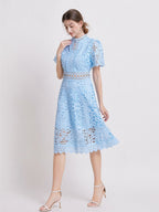 Lace Waist-cinching Hollow-out Midi Dress