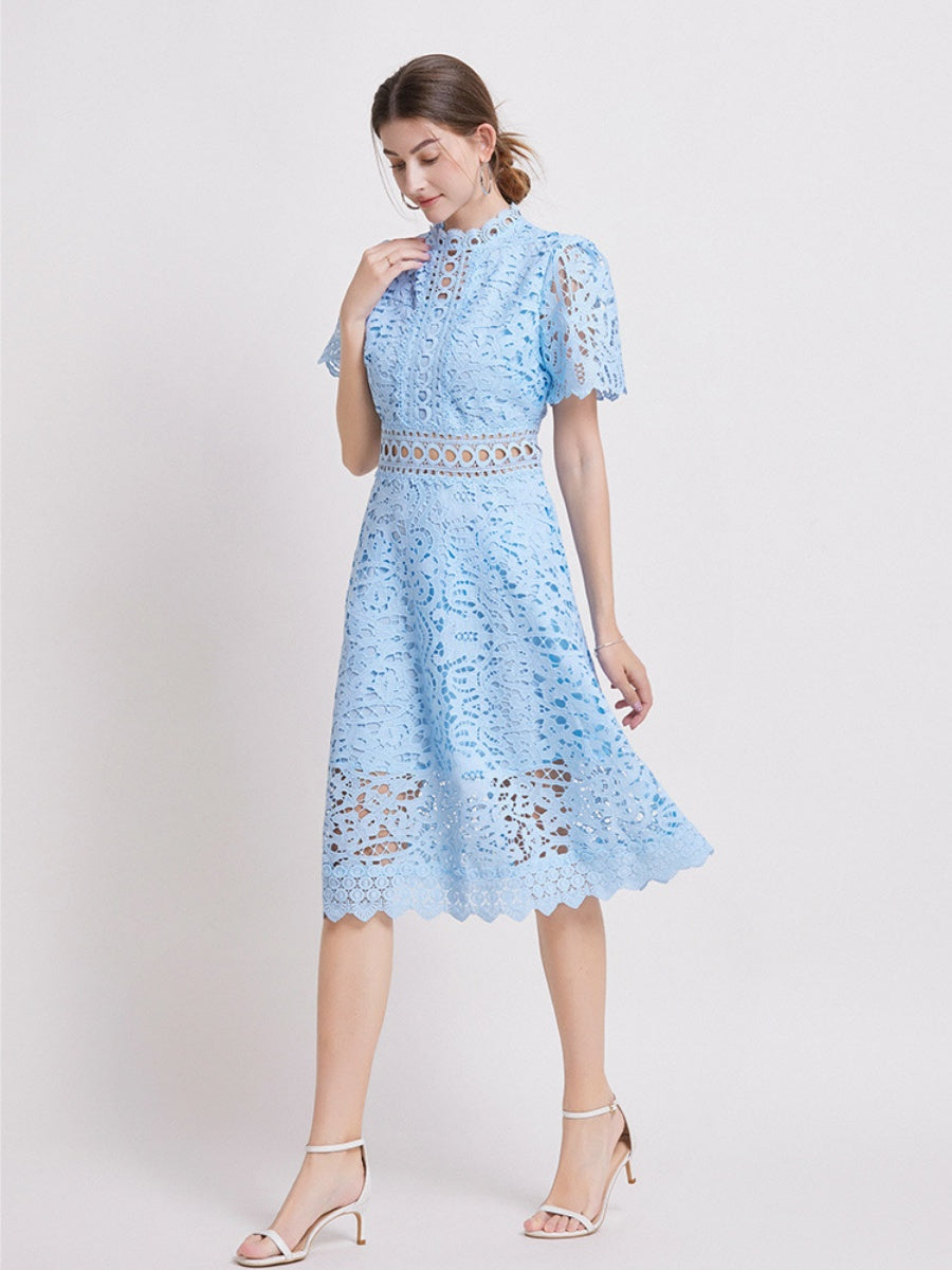 Lace Waist-cinching Hollow-out Midi Dress