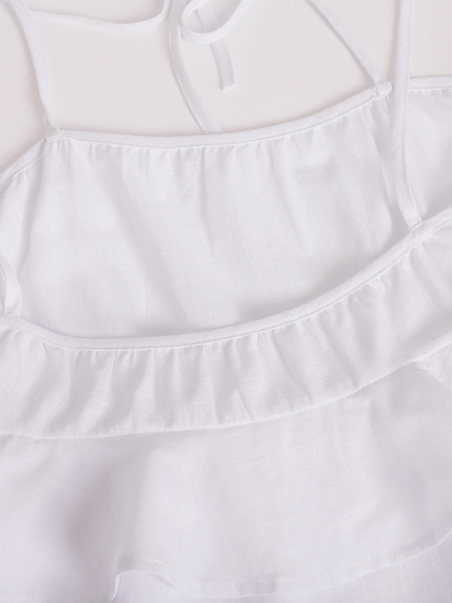 Pure Cotton Cake Skirt Backless Camisoles Beach Cover-up Mini&Short Dresses
