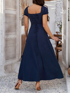 Tie-waist Ruched Puff Sleeve Long Dress