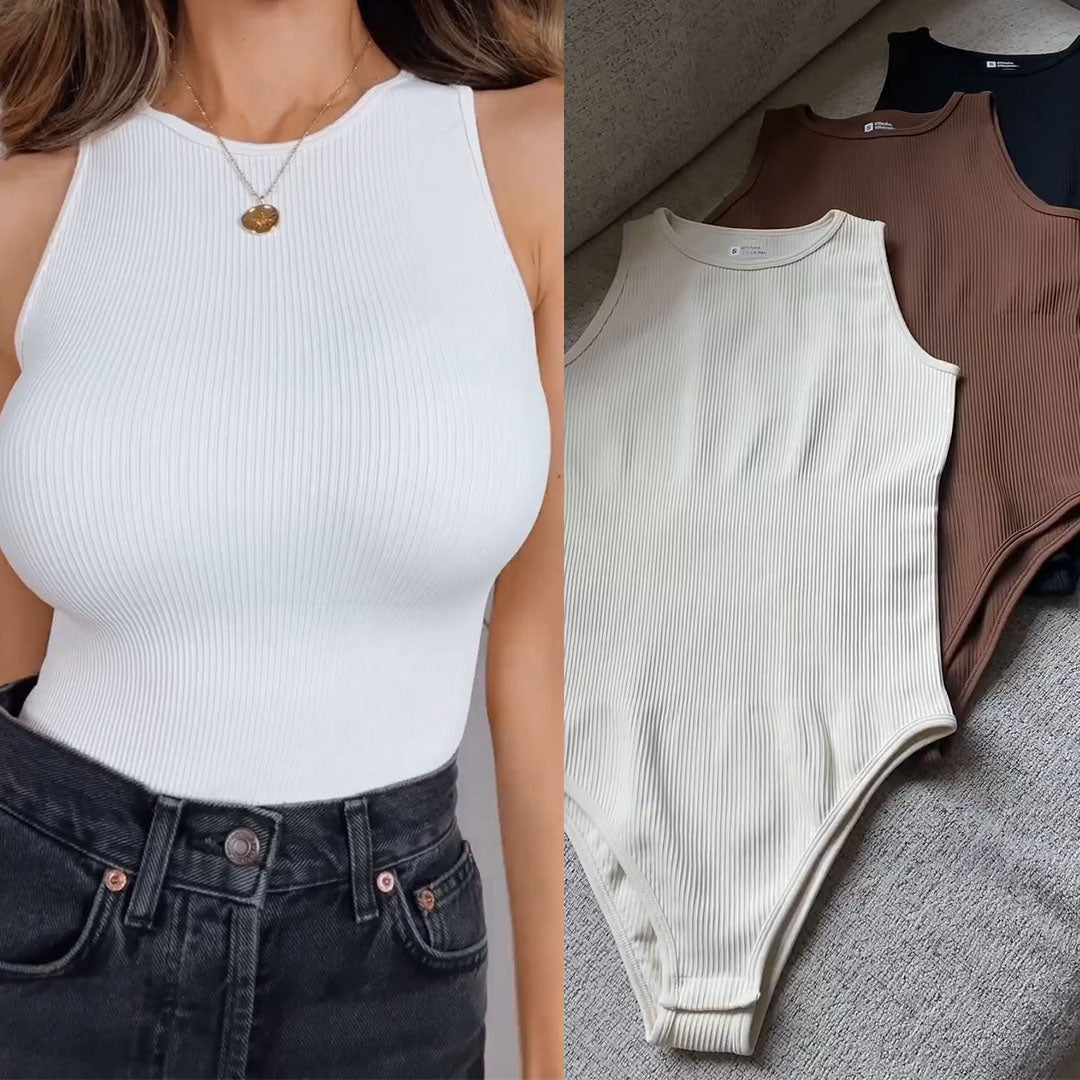 Sleeveless Stretchy Triangle Swim Inspired Bodysuit