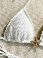 Solid Color Mesh Long Dress Starfish Swimsuit Bikini Three-piece Set