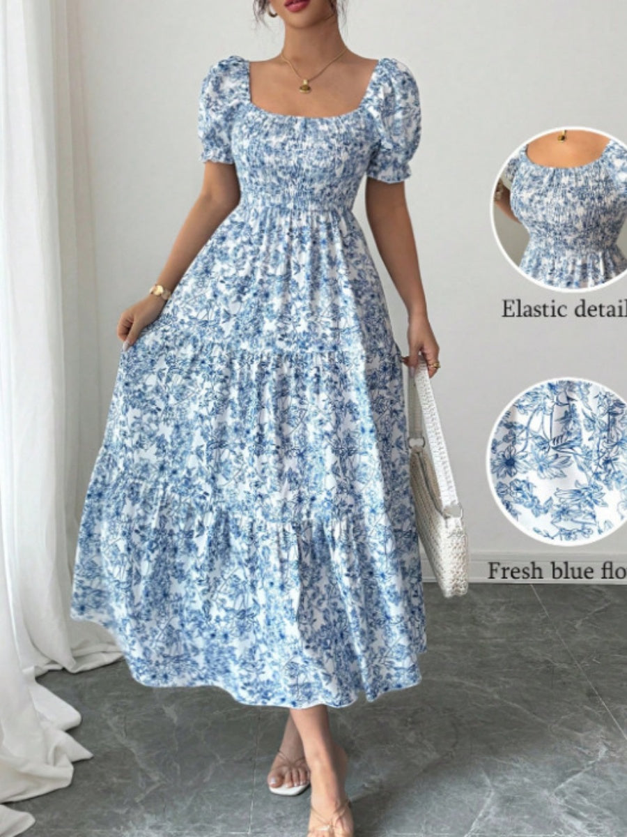 Puff Sleeve Printed Maxi Dresses