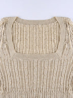 Low Cut Square Neck Long Sleeve Knits