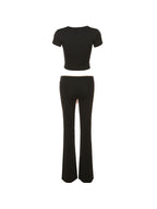 Contrast Color Trim Square Neck Tee & Low Rise Flare Pants Set