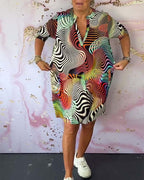 Salomé Boutique Slimming Dress with a Colorful Print Elevated Occasion Wear