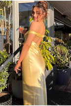 Off Shoulder Ruched Sweetheart Draped Strap Midi Slip Dress