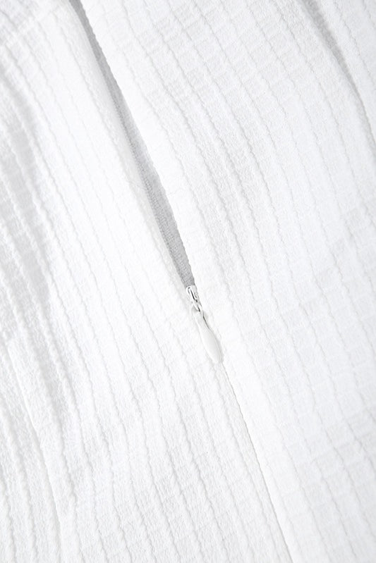 White Faux Fur Bodice Asymmetric Hem Dress