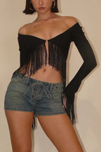 Y2K Long Sleeve Fringe Top