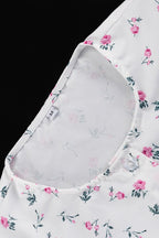 White Long Sleeve Ruffle Trim Detachable Belt Mini Floral Print Dress