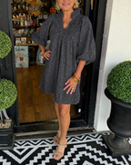 Puff Sleeve V-Neck Ruffle Collar Eyelet Yoke Tiered Mini Dress
