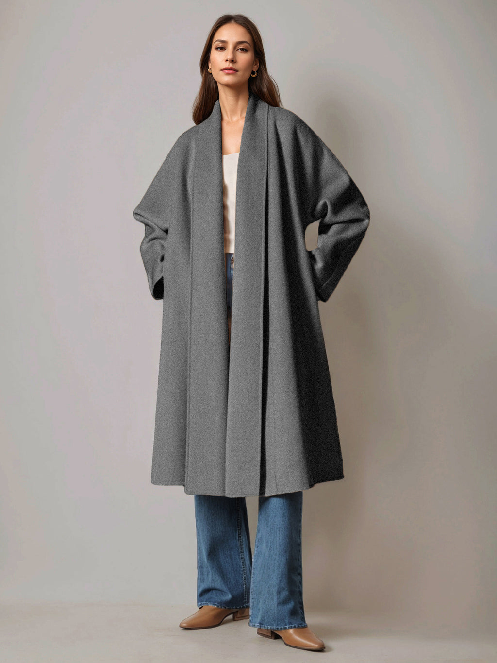 Burgundy Wool Cashmere Blend Wrap Coat For Woman Lapel Elegant Belted Double-Faced Winter Outerwear 2026